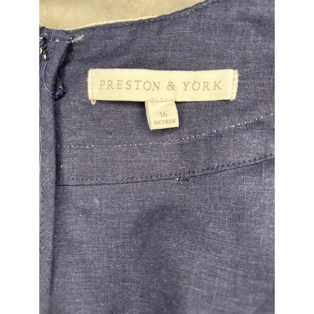 Preston & York Navy Blue Linen Blend Lace Trim Long Sleeve Midi Dress Size 16 - Picture 5 of 5